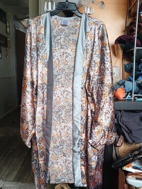 Metallic Floral Trench Coat - Silver & Copper Tones